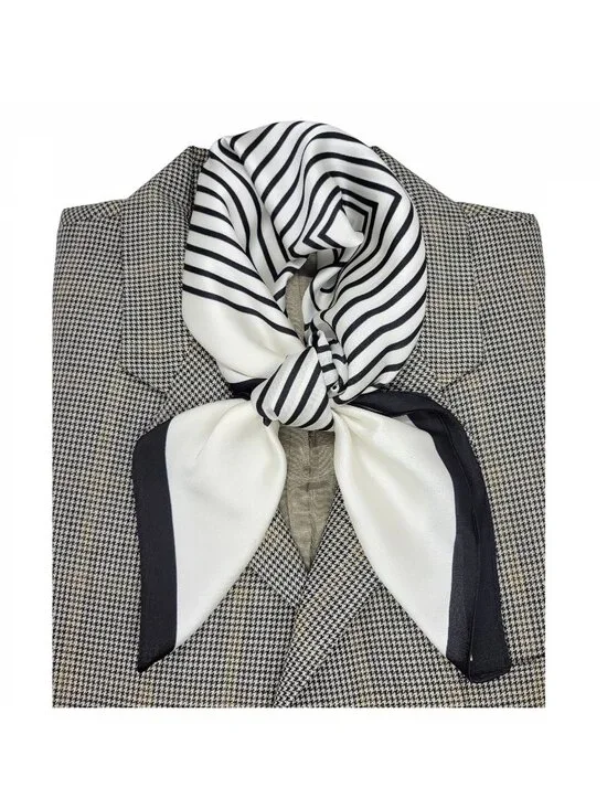 ✨Silky Black and White Art Scarf Geometric Square Design Luxury Accessory hijab✨ - Picture 1 of 7